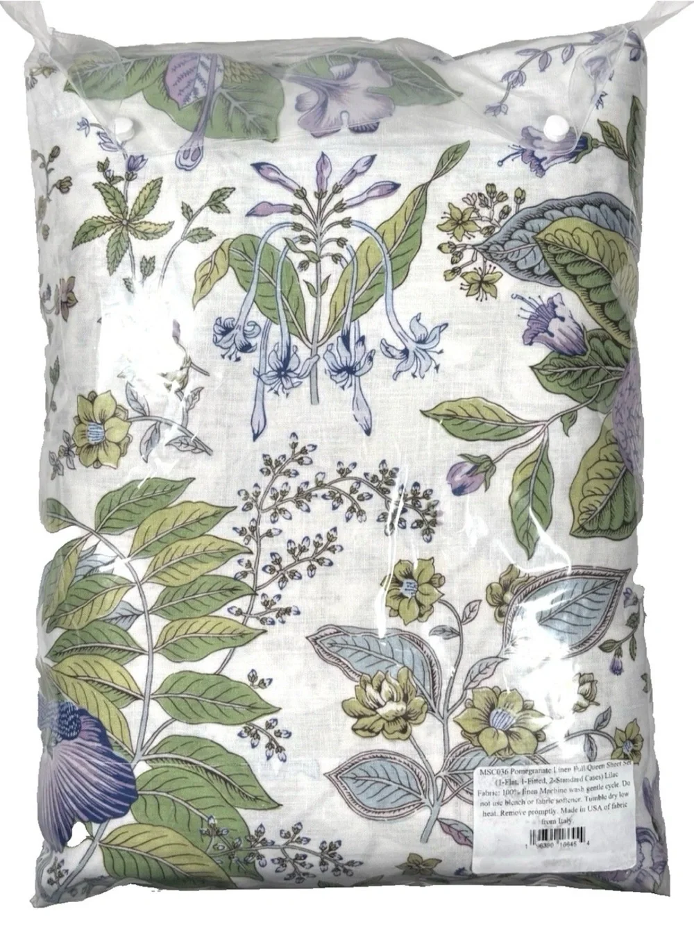 Matouk Schumacher Queen Sheet Set Pomegranate Linen Lilac Botanical Floral Italy